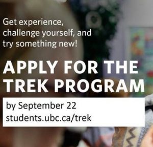 Community Placements: Apply for the TREK Program! – Deadline Sept. 22nd
