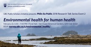 Environmental Health for Human Health: 7 UBC doctoral students (4 from Forestry)  will be presenting their research on this topic // February 22nd 5:30pm