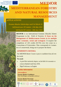 Mediterranean Forestry and Natural Resources Management (International Erasmus Mundus Master Program) Scholarships // Deadline March 3rd