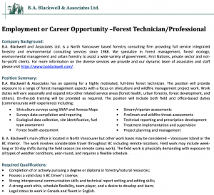 Job Posting: Forest Technician with B.A. Blackwell & Associates //